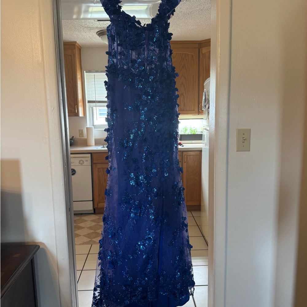Royal Blue Sequin Floral Evening Gown